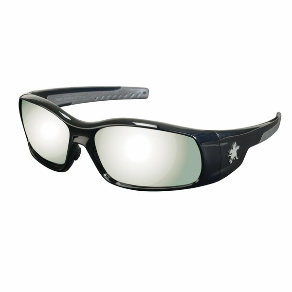Mcr Safety Glasses, Swagger SR1 Black Frame, Silver Mirror, 12PK SR117